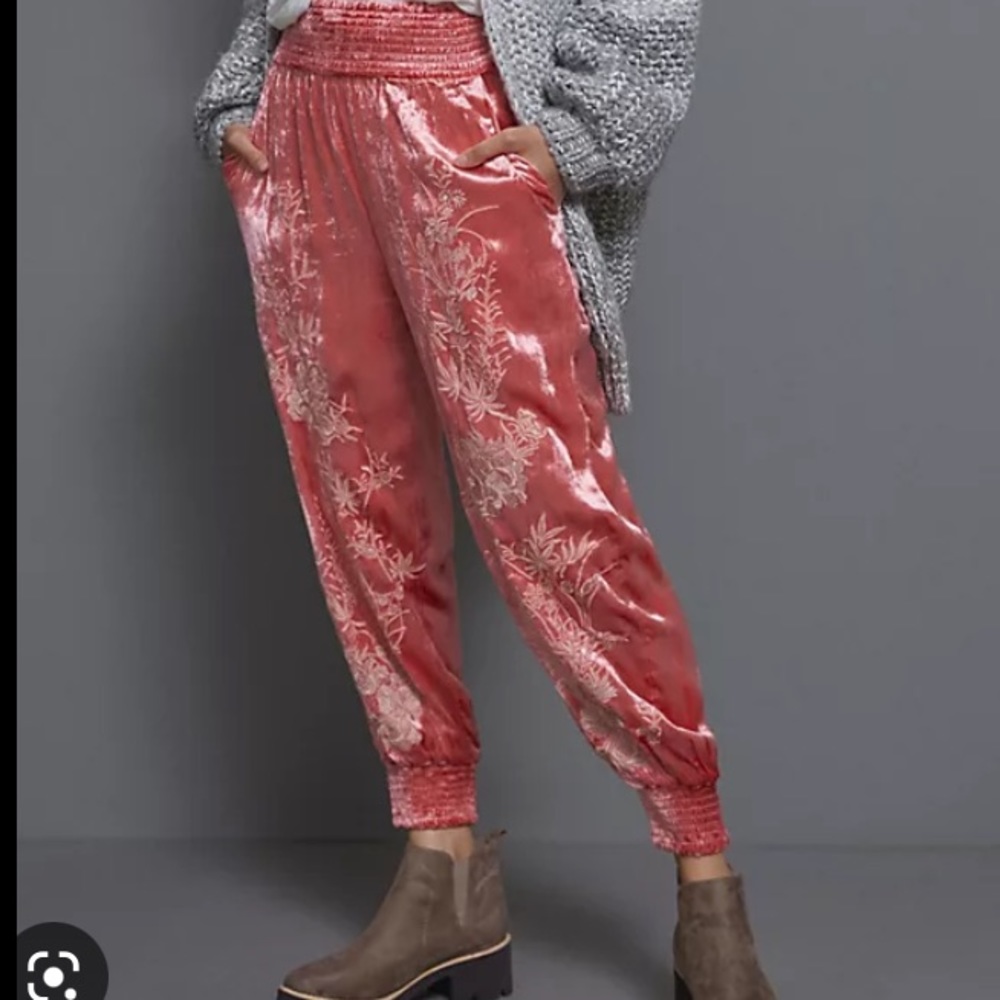 Anthropologie velvet embroidered pants